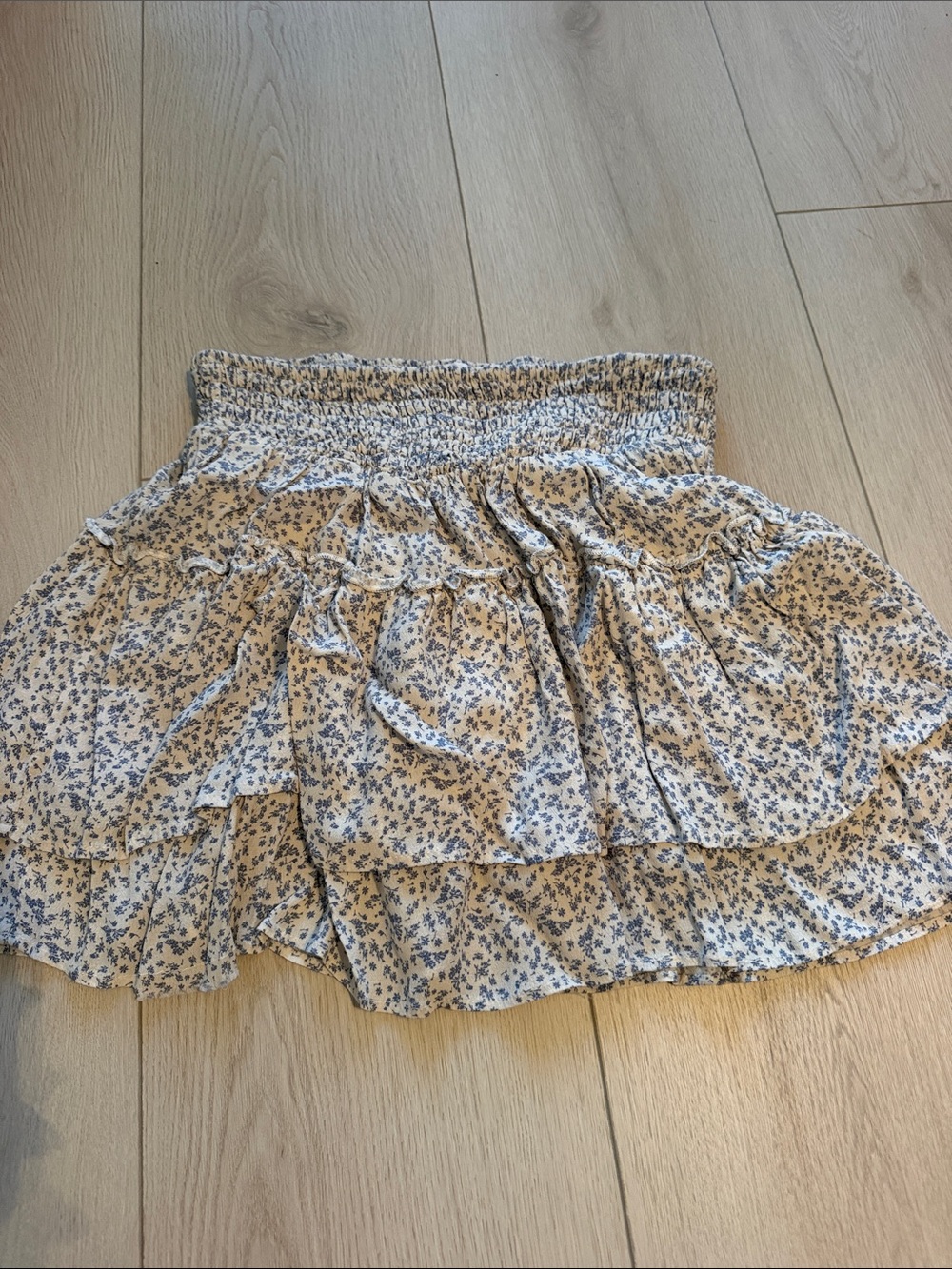 Sienna Sky Blue Floral Smocked Tiered Mini Skirt
